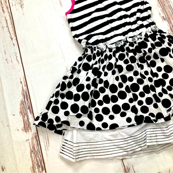Dress Sleeveless Polka Dot Black White & Hot Pink Striped Sz 5 - Picture 9 of 11